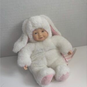 Vintage Anne Geddes White and Pink Bunny Plush Baby Doll